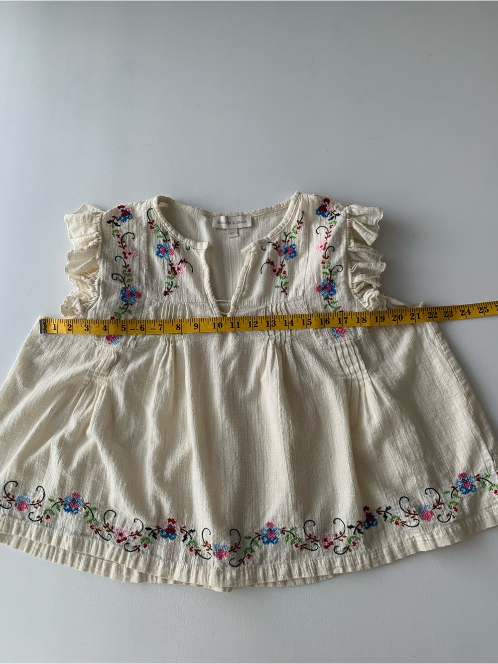 Jennifer Grace Y2K Embroidered Ruffle Sleeve Top Size XL Boho Floral Cottagecore - Picture 6 of 13